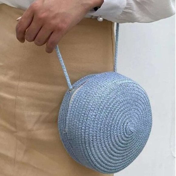 Blue Mini Minimalist Straw Bag - Picture 2 of 4
